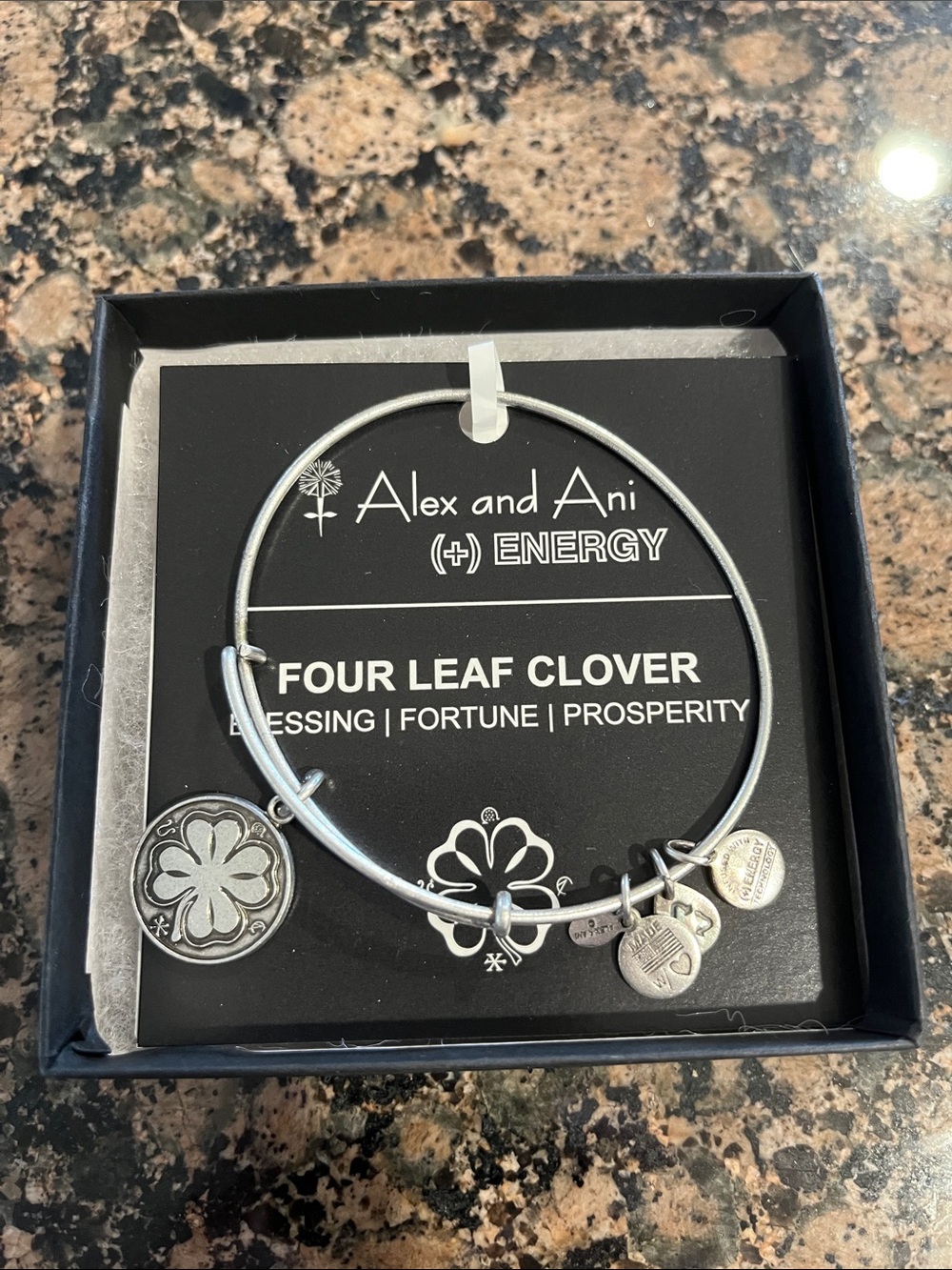 Alex and Ani Silver Four Leaf Clover Charm Expandable Bangle